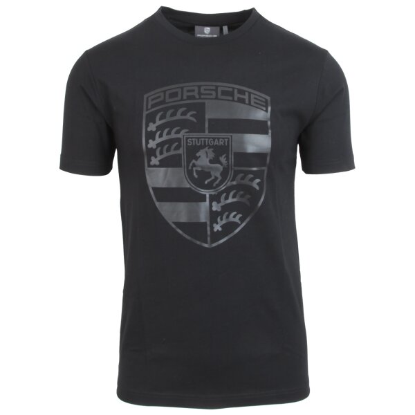 Porsche Herren Kurzarm Wappen T-Shirt 100% Baumwolle Schwarz Rundhals