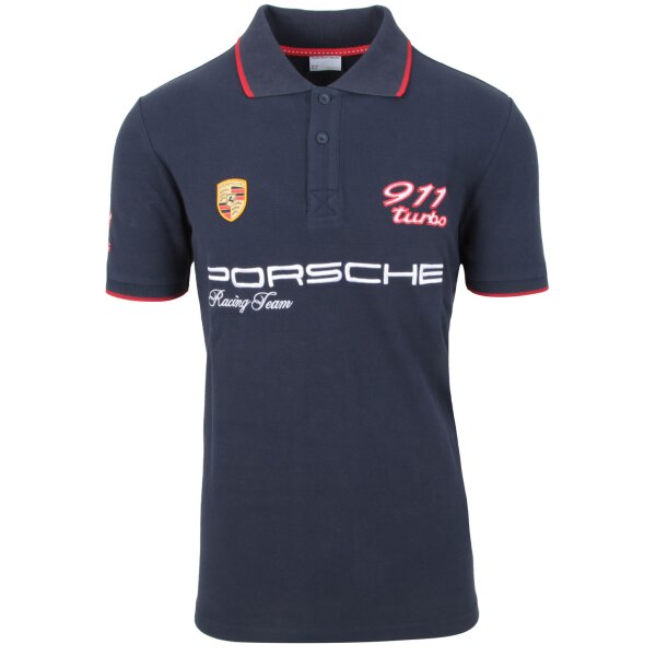 Porsche Mens Short Sleeve Poloshirt Polo Shirt 911 Turbo Cotton Blue